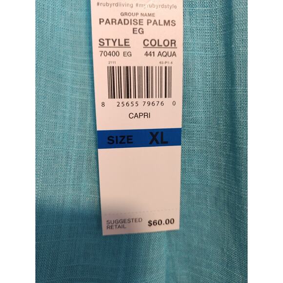 Ruby Rd Paradise Palms Light Blue Linen Wide Leg Cropped‎ Pants Wms XL NWT Beach - Picture 6 of 6